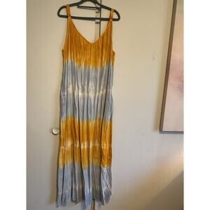 Knox Rose Tie Dye Maxi Dress Size XL Pockets Sundress Rayon Linen Sleeveless